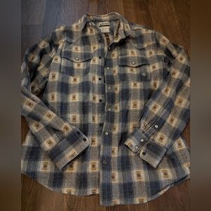 Ariat Retro Fit Shirt Mens Large Brown Blue Plaid Pearl Snap Short Sleeve Pocket